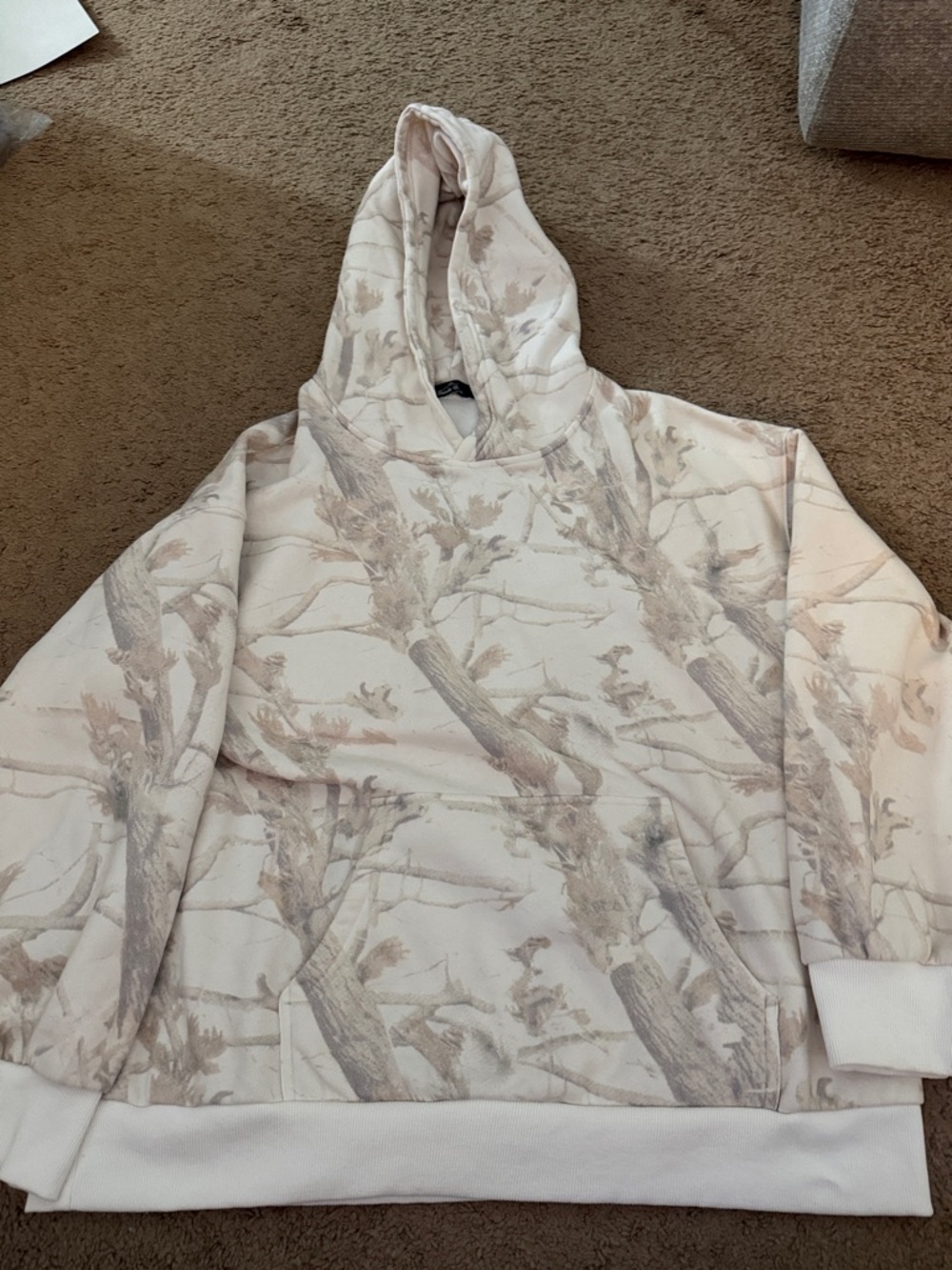 Women's Hooded Pullover Sweatshirt in Soft Cream Tree Print
